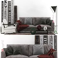 Gray Sofa and Coffee Table Set with Decorative Pillows Throw Blanket in Modern Living Room