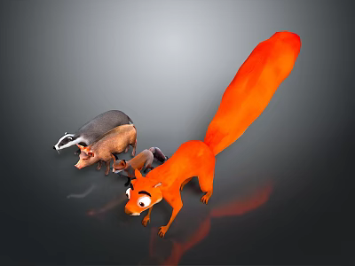 Cute Cartoon Orange Fox Badger And Small Animal Animated Game Movie Characters 3d model