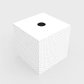 Minimalist White Cube Decorative Object With Geometric Line Pattern And Black Circular Hole On Top 3d model