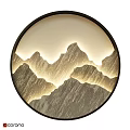 Round Gold Frame Wall Lamp With Illuminated Mountain Pattern And Modern Design 3d model