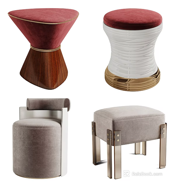 Stylish Modern Upholstered Ottoman Featuring Velvet Textured Fabric Wooden Metal Base Gold Accents 3d model 