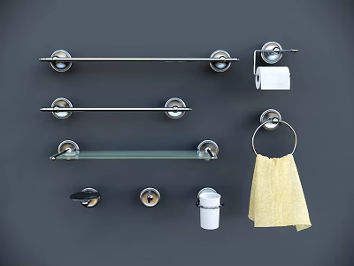 Stainless Steel Bathroom Cabinet Rack With Towel Bars Toilet Paper Holder And Accessories 3d model