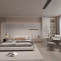 Modern Minimalist Bedroom Interior With Large Bed Sofa Light Furniture And Floor To Ceiling Windows