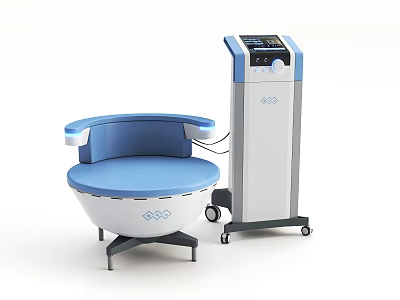 Modern Medical Equipment With Blue Ergonomic Seat And Standalone Digital Screen Unit 3d model