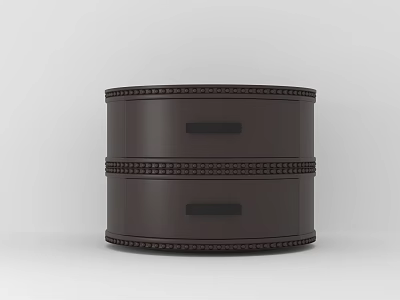 Black Cylindrical Storage Cabinet With Two Drawers And Chain Pattern Trim 3d model