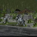 Exquisite Garden Landscape With Elephant Sculptures Fountains Palm Trees And Chinese Style Pavilion