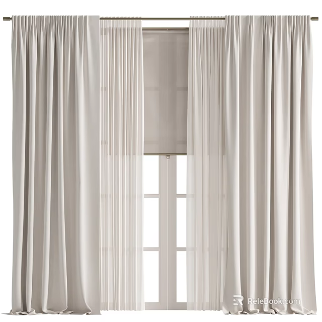 Light Beige Window Curtains with Soft Fabric and Sheer Layer for Modern Home Window Decoration 3d model 