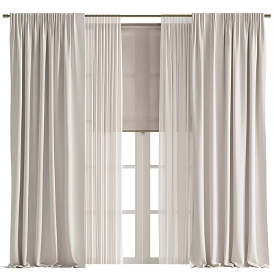 Light Beige Window Curtains with Soft Fabric and Sheer Layer for Modern Home Window Decoration 3d model