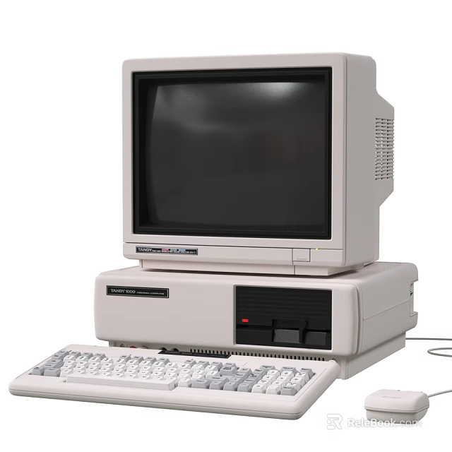 Classic Old Fashioned Desktop Computer With CRT Monitor Tower Keyboard And Mouse 3d model 