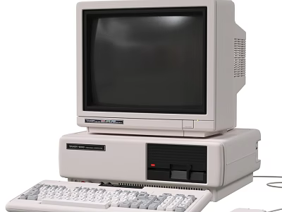 Classic Old Fashioned Desktop Computer With CRT Monitor Tower Keyboard And Mouse 3d model