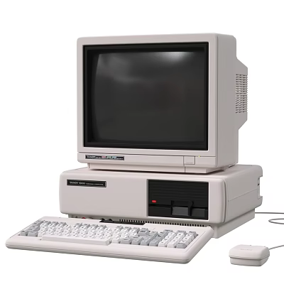 Classic Old Fashioned Desktop Computer With CRT Monitor Tower Keyboard And Mouse 3d model