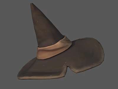 Wizard Hat 3D Render With Pointed Top Wide Brim And Brown Band 3d model