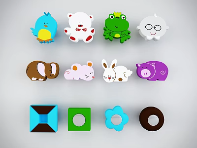 Colorful Animal And Geometric Shaped Handles For Kids Toy Blocks 3d model Colorful Animal And Geometric Shaped Handles For Kids Toy Blocks 3d model