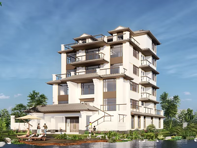 Luxury Residential Building With Modern Traditional Design Greenery And Outdoor Leisure Area 3d model
