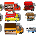 Colorful Mobile Food Trucks With Various Designs And Service Windows