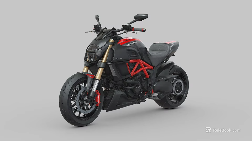 Sleek Black Motorcycle With Red Frame Golden Forks And Modern Sporty Design 3d model 