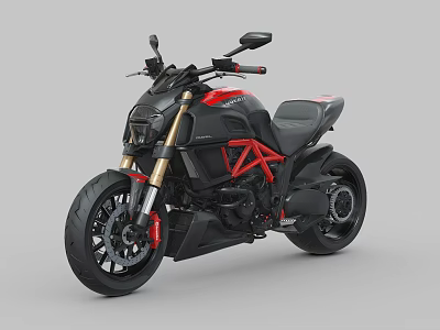 Sleek Black Motorcycle With Red Frame Golden Forks And Modern Sporty Design 3d model