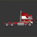 Red Semi Truck Model With White Stripes Chrome Details And Multiple Wheels