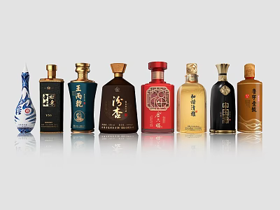 Elegant Wine Bottles And Glass Display With Various Colorful Labels And Designs 3d model