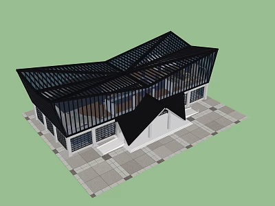 Modern Museum Building With Unique Geometric Roof Design And Glass Facade 3d model
