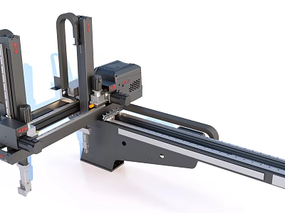 Industrial Robotic Arm Equipment With Metal Linear Rails And Black Frame Structure 3d model