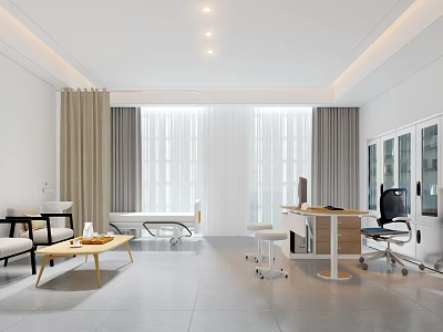 Modern Hospital Outpatient Clinic With Medical Consultation Desk Examination Bed And Cabinets 3d model