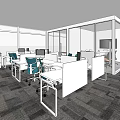 Modern Public Office Space With Desks Computers Green Chairs Open Layout And Windows 3d model