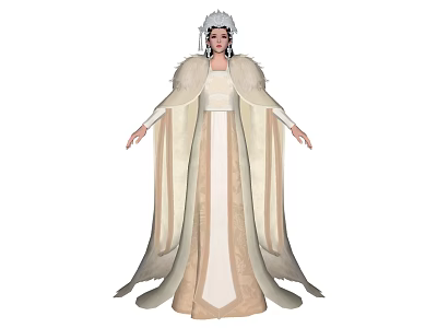 Female Game Movie Character In Traditional Fur Trimmed Robe With Headdress 3d model