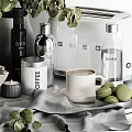 Stylish Tableware Set With Bowl Pears Canisters Greenery And Appliances 3d model
