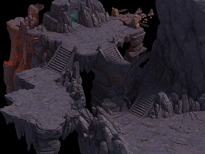 3D Multi Level Rocky Cave Structure With Stone Steps And Platforms 3d model