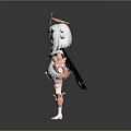 3D Fantasy Creature Character Model With White Hair Star Headdress Pink Outfit And Black Wings
