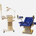 Blue Medical Examination Chair With White Equipment Cart And Accessories