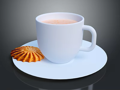 Hot Beverage Served in White Ceramic Mug with Crispy Cookie on Saucer 3d model