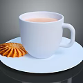 Hot Beverage Served in White Ceramic Mug with Crispy Cookie on Saucer 3d model