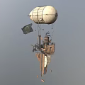 Steampunk Themed Hot Air Balloon With Ship Like Structure And Flag 3d model