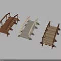 Wooden Bridge Models In Different Colors With Railings And Wooden Planks