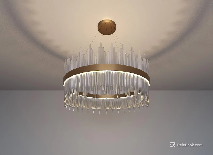 Modern Elegant Chandelier With Circular Metal Frame And Crystal Beads 3d model 