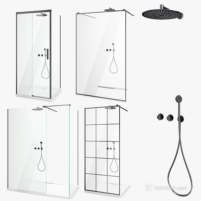Modern Shower Sauna Design With Glass Enclosure And Shower Head Fixtures 3d model 
