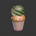 Cute Cupcake With Chocolate Frosting White Sprinkles Smiling Face And Pink Cheeks