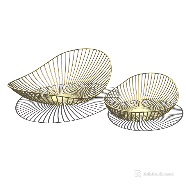 Golden Striped Ceramic Vessels In Two Different Sizes For Home Decoration 3d model 