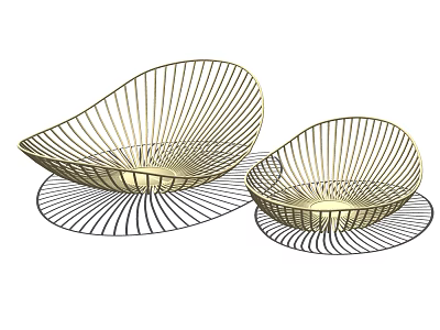 Golden Striped Ceramic Vessels In Two Different Sizes For Home Decoration 3d model