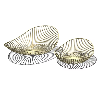Golden Striped Ceramic Vessels In Two Different Sizes For Home Decoration 3d model