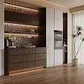 Modern Sideboard With Wooden Texture Built in LED Lights And White Cabinets In Interior Design