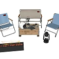 Outdoor Folding Chairs With Blue Beige Design Wooden Crate Table Fire Pit And Camping Gear