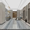 Luxurious Modern Elevator Lobby Interior With Marble Floor And Decorative Lighting Fixtures 3d model
