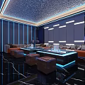Modern KTV Interior With Blue Lighting Sofa Seating And Coffee Tables 3d model