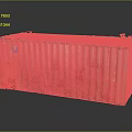 Rusty Red Shipping Container With Blue Logo And Worn Industrial Equipment 3d model