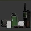 First Aid Emergency Kit With Walkie Talkie Flashlight Green Canteen Knife And Keys