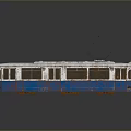 Old Blue And White Rusty Tram With Roof Pantograph On Dark Surface