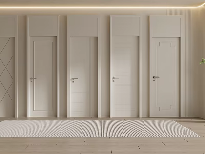 Multiple White Modern Hinged Doors With Panel Design In Interior 3d model